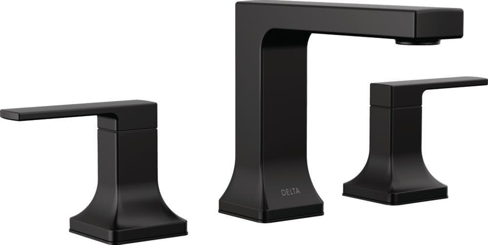 Delta Velum Matte Black Bathroom Faucet 3 Hole, 8 Inch Widespread Bathroom Sink Faucet for Vanity, Metal Push-Pop Drain Assembly, Matte Black 3537LF-BLMPU
