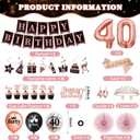 40th Birthday Decorations for Women, 54pcs Happy 40th Birthday Crown and Sash, Black Rose Gold Banner Backdrop Balloons Hanging Swirls Paper Fans, 40 Years Old Birthday Party Supplies Kit