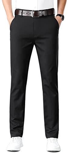 ESSYSHE Men’s Slim Fit Flat Front Dress Pants Wrinkle Free Khaki Casual Pants 8252Black, 29W x 32L