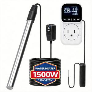 Immersion Water Heater, 1500W Portable Hot Bathtub Heater with GFCI& Thermostat, Digital Temp Control, Fast Heating Stainless Steel Submersible Pools Water Heater for Spa,Bathtubs, Buckets,Outdoor