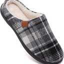 NewDenBer Women's Cozy Memory Foam Slippers Soft Fleece Lined Slip on Indoor Outdoor House Shoes Size 8-9 M White/Black