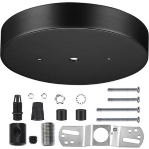 Canomo 6 Inch Ceiling Lighting Canopy Kit Ceiling Plate Cover for Single Pendant Light and Chandelier with All Hardware Includes Loop, Cross Bar and Mounting Screws, Black