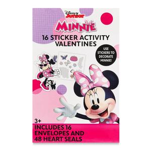 Minnie Mouse Valentine Greeting Card Set with Sticker Activity, Exchange, Pink, Paper, 16 Count, Pack of 3.