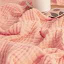 EMME Cotton Muslin Queen Blanket Bed Layering Bedspread Coverlet Breathable Gauze Soft Lightweight Adults (Pink,90"x90") (14-pink-1)