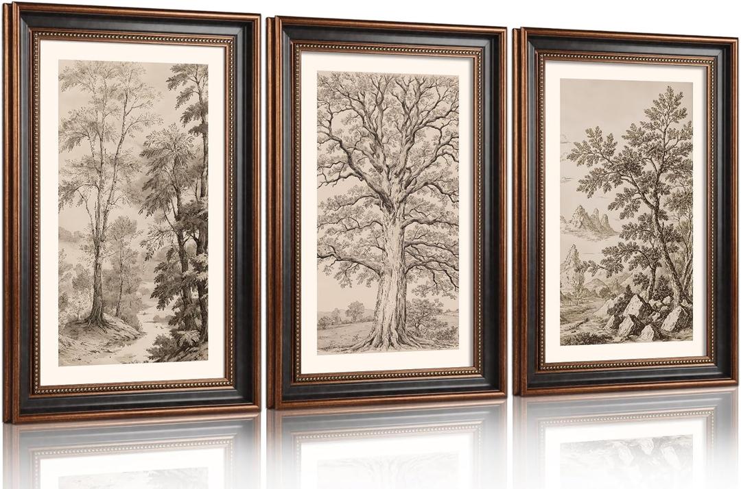 Aryroi Large Vintage Tree Sketch Framed Canvas Wall Art,Brown and Beige Botanical Wall Decor,Natural Forest Artwork,Textured Landscape Art Print for Living Room,Bedroom,Office- 16"x24"x3
