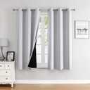 ChrisDowa 100% Blackout Curtains for Bedroom with Black Liner, 2 Thick Layers Total Blackout Thermal Insulated Grommet Window Curtains 2 Panels Set (Greyish White, 42 x 63 Inch)