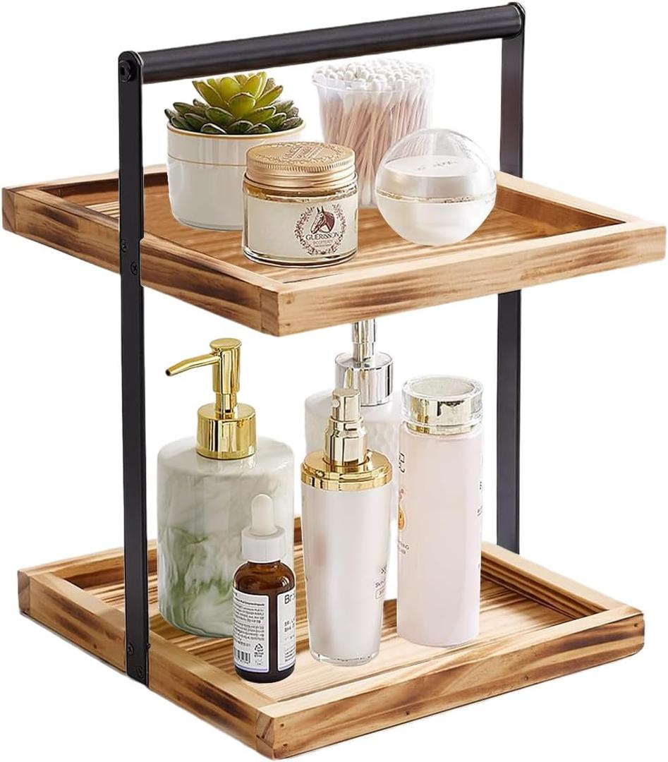 2 Tier Wooden Bathroom Counter Organizers and Storage,Corner Counter Shelf Tiered Tray Stand for Bathroom