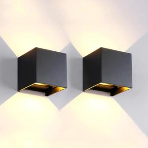 Mille Lucciole 2 Pack LED Outdoor Wall Lights Exterior/Interior, Up and Down Lights IP65 Waterproof Wall Sconces, Square Aluminum Outdoor Wall Lighting Fixtures, Modern Black 12W 3000K Warm Lights, 3.94in.2 Pack