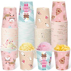 Maxcheck 100 Pcs Pink Christmas Paper Cups 9 oz Disposable Pink Snowflakes Elk Xmas Coffee Cups Hot Drink for Xmas Holiday Party Drinkware Supplies Hot Tea Cold Beverage Cocoa(Cute Style)