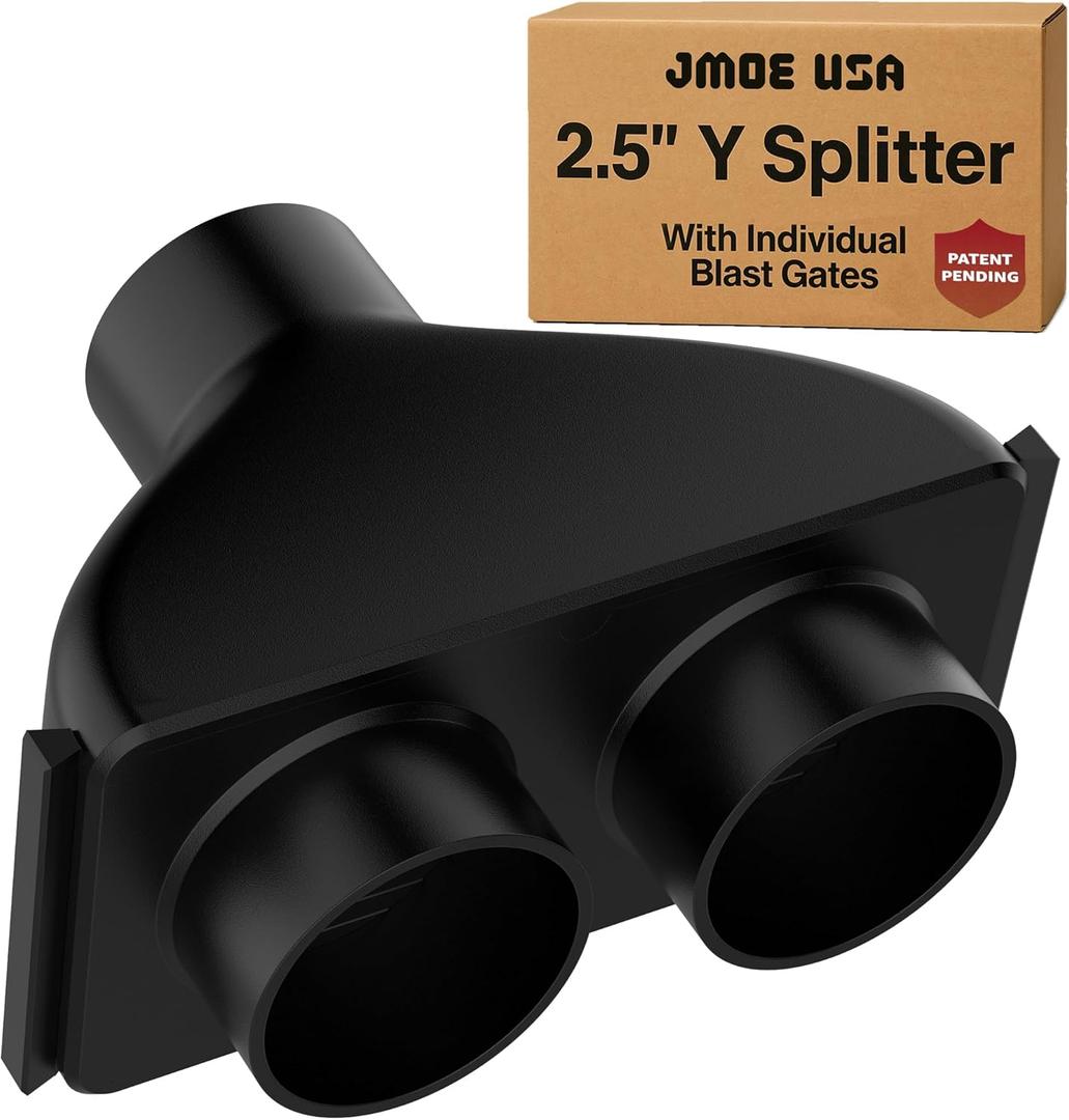 Jmoe USA 2.5 Inch Shop Vac Y Connector Splitter With Individual Blast Gates | Dust Collection Hose Splitter | Fits Ridgid, Craftsman, and Most Wet Dry Vacuums | PATENT PENDING
