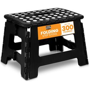 Utopia Home Folding Step Stool - (Pack of 1) Foot Stool with 9 Inch Height - Holds Up to 300 lbs - Lightweight Plastic Foldable Step Stool for Kitchen, Bathroom & Living Room (Black)