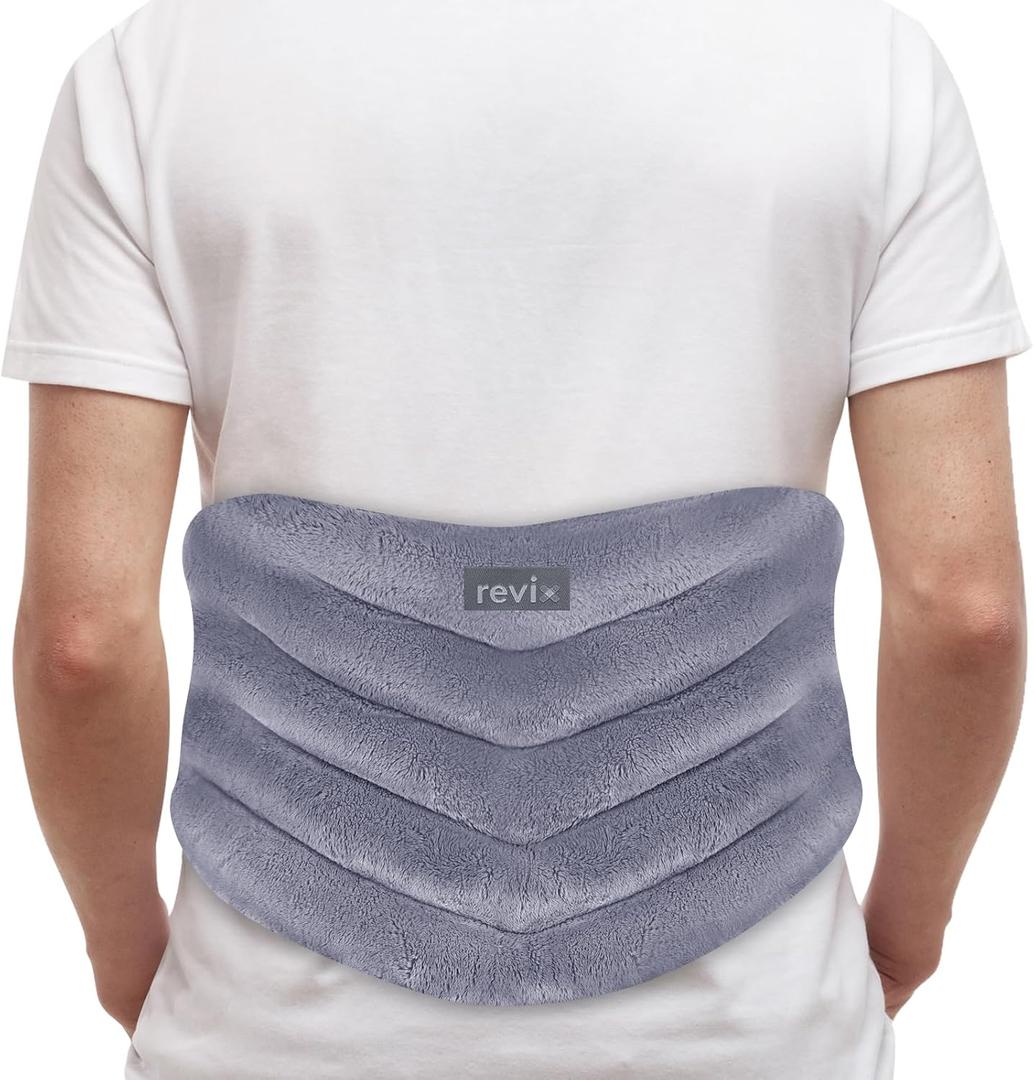 REVIX Microwave Heating Pad for Back Pain Relief, Hands-Free Wearable Microwavable Waist Wrap with Moist Heat, Unscented Hot or Cold Therapy Pack with Flaxseed and Clay Beads for Cramps, Gray