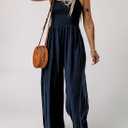 Dokotoo Women's Casual Loose Overalls Jumpsuits One Piece Sleeveless Wide Leg Long Pant Rompers With Pockets (Blue, XXL)