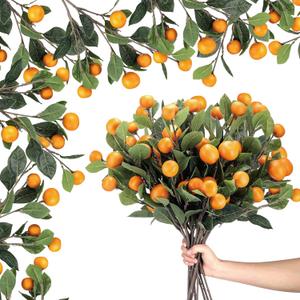 10 Pcs Artificial Tangerine Branches 25 Inch Realistic Faux Oranges Fruit with Green Leaves Simulation Orange Branch Decorative Kumquat Tangerine for Vase Home Party Decoration (6 Oranges)