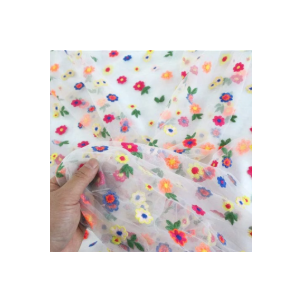 51 inches x 1 Yard Colorful Floral Embroidery Tulle Lace Fabric