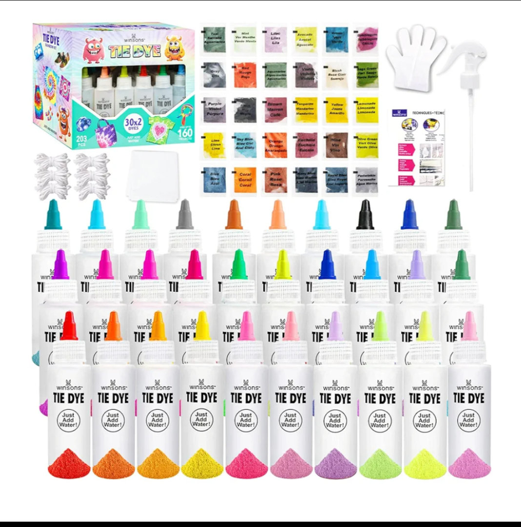 Pack Of 3 30 Colors Tie Dye Kit, Tie Dye Set for Kids, Pre-Filled Tye Dye Bottles, Non Toxic Permanent Fabric Dye Art Set, Easy DIY Fabric Art - Create Fun (30 Colors)