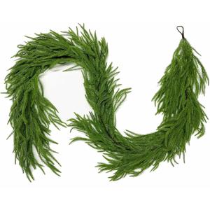 9FT Christmas Garlands Norfolk Pine Garland Real Touch Artificial Faux Greenery Garland for Holiday Indoor Outdoor Decor (9 ft (1 Pack- Standard))