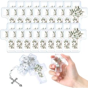 Ferreve 30 Pcs First Holy Communion Cross Shape Box Baby Rosary Cross Jeweled Trinket Box with Sticker 2.05" x 2.64" Decorative Keepsake Jewelry Boxes Ring Holder Home Decoration