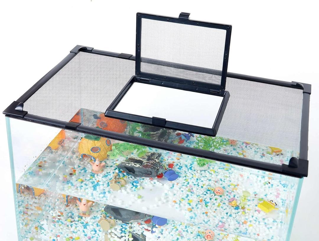 Magnetic Fish Tank Cover Net Aquarium Lid Mesh Top Hood Cut to Any Size Ventilation Transparency Anti-Jumping Aquarium Cover with Feeding Window(39"X19")