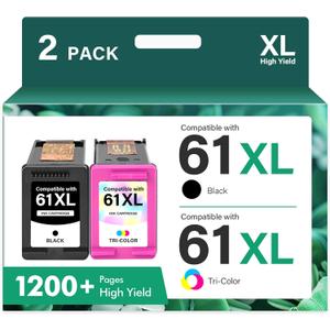 61XL 61 4500 5530 Ink Cartridge for HP Printers Replacement for HP61 Ink 61 XL Black and Color Combo Pack for Envy 4500 5530 4502 OfficeJet 4630 DeskJet 2540 Printer (1 Black, 1 Tri-Color, 2-Pack)