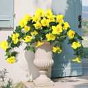 BSMYBO 2Pcs Artificial Hanging Flowers for Outdoors, Fake Outdoor Flowers Faux Petunias Silk Flowers for Outdoor planters UV Resistant for Home Garden Balcony Yard Porch Patio Decor (Yellow)