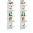 IBUYKE 5-Tier Modern Wall-Mounted Shelf, White Vertical Shelf, Floating Storage, Organizer, Tall Tower Design, Decorative Wall Mount Shelving for Home, Bedroom, Living Room, Office Decor WBC009W-2