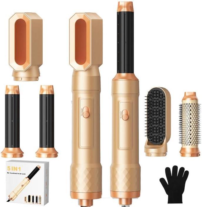 5 in ONE Blow Dryer Brush, Curling Wand Hair Styling Tools Set, Ionic Hot Air Hair Dryer, Massage Oval Hair Dryer, Left&Right Hair Curlers 100-120V