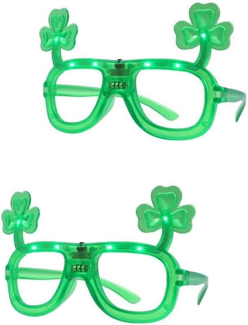 BinaryABC St.Patrick's Day Shamrock LED Light Up Glasses Eyeglasses Frames, St.Patrick's Day Party Favors, 2Pcs