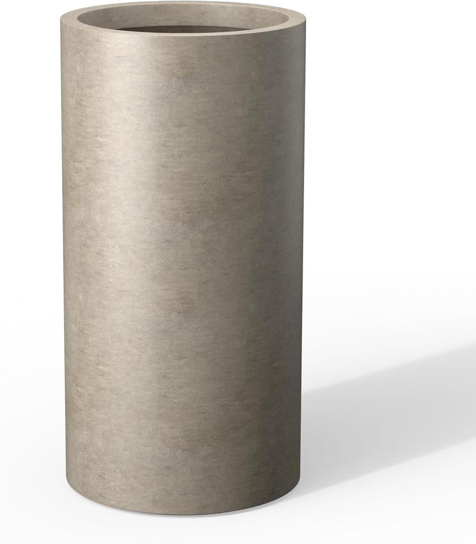 Kante 27.8 Inch Tall Cylindrical Planter, Large Round Plant Pots with Drainage Hole, Made with Concrete, Suitable for Indoor Outdoor Plants, Home Decor, Weathered Concrete, 27.8h
