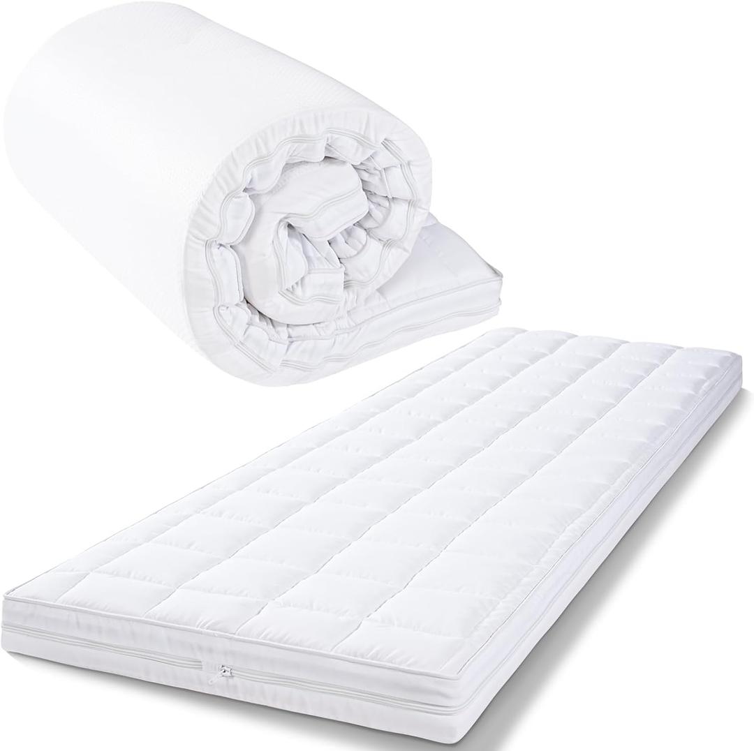 4Inch Cot Mattress Topper, Quilted Soft Portable Pads for Camping with Washable Cover, Memory Foam Sleeping Pads Only, Roll Up Floors Mat, 75"x30", Beige (30x75 Inch)