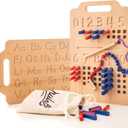 Hulats Montessori Counting Peg Board - Number & Letter Tracing Board - Wooden Montessori Alphabet & Counting Toys Toddlers 3+ Years Old - Alphabet Learning + Education Home Schooling Materials Pre-K