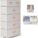 Fabric Dresser for Bedroom, Tall Skinny Dresser with 6 Drawers, Storage Organizer Tower, Steel Frame Wooden Top for Closet, Living Room, Hallway(Beige)