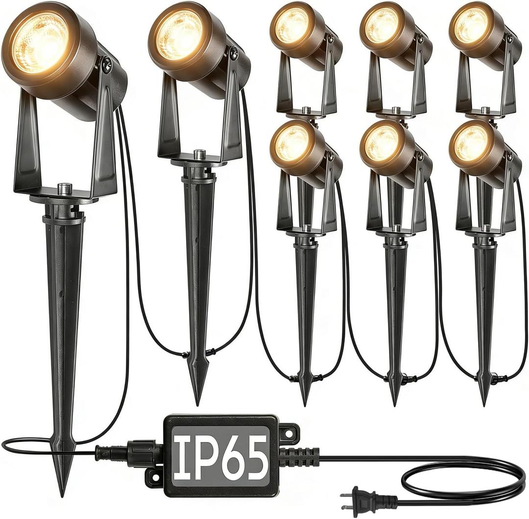 SUNTHIN Outdoor Landscape Lighting, 8 Pack LED Spot Lights Kit for Garden, Yard, House, Lawn, Tree, Flags, Fence Use, Warm White, IP65 Waterproof