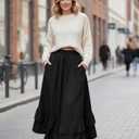 MATSUMIZUYU Women High Waisted Ruffle A Line Long Skirt Vintage Renaissance Pirate Maxi Skirt with Pockets Halloween Costume Black-S