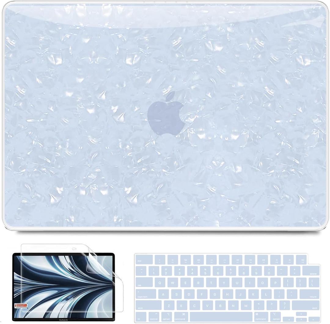 B BELK Compatible with MacBook Air 13 inch Case M5 2026 2025-2022 M4 M3 M2 A3449 A3240 A3113 A2681, Plastic Hard Shell+Keyboard Cover+Screen Protector for MacBook Air 13.6 inch Case, Shiny Blue Pearl