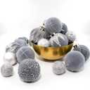 12PCS Velvet Glitter Christmas Ball Ornaments, 3.15 Inches Luxury Christmas Decorations, Elegance Modern Hanging Ornaments for Xmas Tree, Party, Wedding, Home Decor (Gray) (Grey)