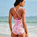 Jolefille Womens One Piece Swimsuit Tummy Control Modest Bathing Suit Teen Girls Swim Suit Cute Floral Swimwear (M)