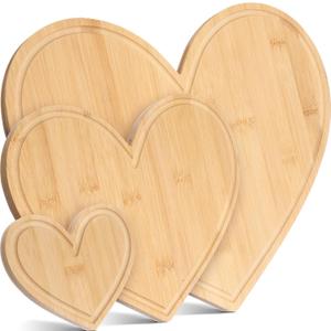 Patelai 3 Pcs Valentine's Day Heart Charcuterie Board 3 Sizes Bamboo Wood Heart Shaped Cutting Boards Wooden Serving Tray Bread Pizza Cheese Serving Tray for Kitchen Wedding Baby Shower Prize Favor