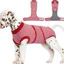 FUAMEY Dog Recovery Suit Male,Dogs Surgery Neuter Suits Puppy Spay Shirts for Female Protect Dog's Skin Anti Licking Abdominal Wounds Doggie Onesie Pet Bodysuit Alternative to Cone Red Stripes XS