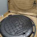 tonchean 20" Cast Iron Manhole Cover and Frame, Heavy Duty B125 Septic Tank Lid with Base, Round Black Anti-Slip Inspection Well Cover, Reinforced Steel Embedded Sewer Cover