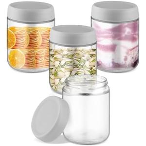 Mirrline 4 Pcs 500ml/16.9oz Glass Jars Overnight Oats Containers Wide Mouth Food Storage Container with Airtight Lids for Sugar Yogurt - Grey