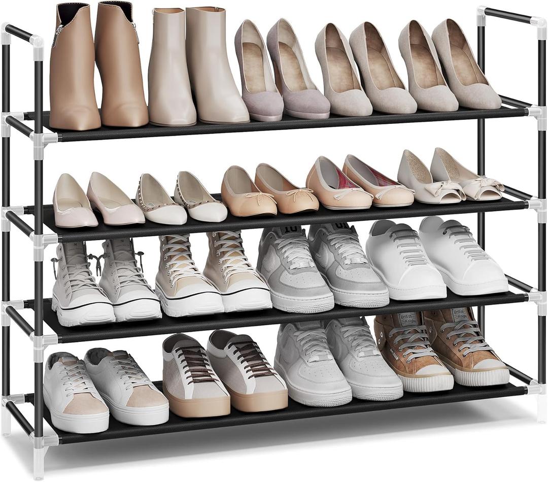 SONGMICS 4-Tier Shoe Rack, Shoe Storage for Hallway Closet, Slim and Space-Saving, Metal Frame, Non-Woven Fabric Shelves, Black ULSH054B01 (11D x 38.8W x 29.5H)