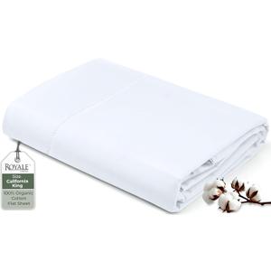 Royale Linens 100% Organic Cotton King Flat Sheet Only - Super Soft - Percale Top Sheets - King Flat Sheet Sold Separately - Breathable, Cool & Crisp White Sheets Only (105" x 102", White)