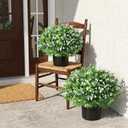 Fake Plants Artificial Flowers for Outdoors Decor, 2 Pack Fake Potted Plants Baby Breath With Green Eucalyptus Look Real UV Resistant Artificial Greenery with Pot for Outside Porch Garden Patio Yard