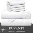 RUVANTI 6 Pcs Cotton Sheets - 100% Natural Cotton Soft, Lightweight & Breathable Crispy Percale Bed Sheets, Queen Sheet Set 16" Deep Pockets, Bright White