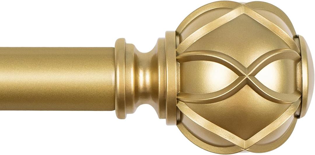 KAMANINA Gold Curtain Rod 72 to 144 Inch (6-12 Feet), Telescoping Single Drapery Rods, 7/8 Inch Heavy Duty Curtain Rods for Windows 66 to 144 Inches, Netted Texture Finials