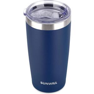 SUNWILL Travel Coffee Tumbler 20 oz, Insulated Mug with Lid, Stainless Steel Cup for Outdoor, Powder Coated Navy