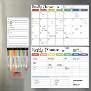 Hivillexun Magnetic Dry Erase Calendar Whiteboard Set (3-Pack) for Fridge, Wall, and Refrigerator Organization Monthly, Weekly, and Daily Planners with 8 Markers and Eraser