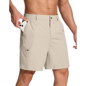 Mens Stretch Golf Shorts with 6 Pockets Dry Fit 7 Inch Inseam Lightweight Dress for Hiking Work Casual (X-Large Short, Khaki)
