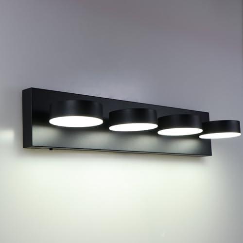FILIMITIY Modern Bathroom Vanity Light Fixtures,4-Light Matte Black Bathroom Wall Lighting Fixtures Over Mirror, Dimmable 5CCT LED Vanity Lights with Acrylic Shades